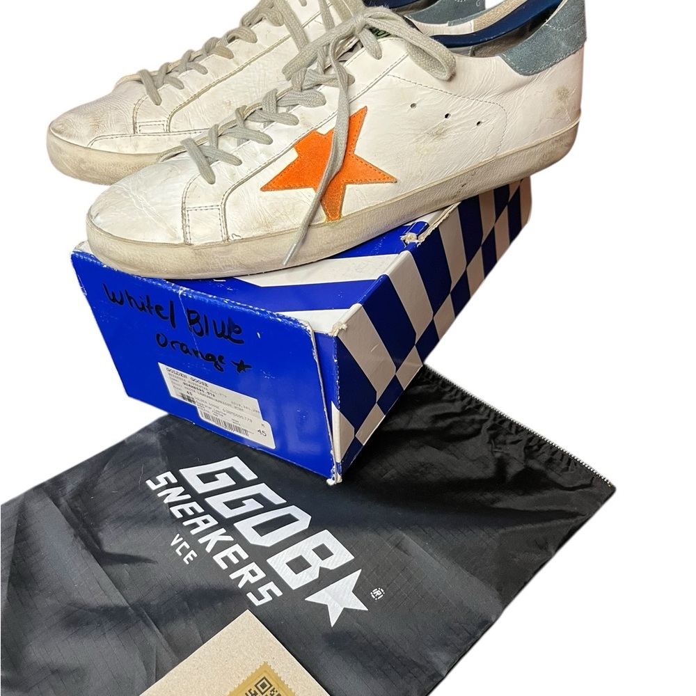 Golden Goose Superstar White Sneakers with Orange Star (US 12, EU 45), Shoes - Picture 3 of 5